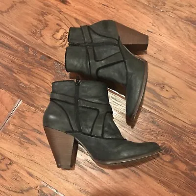 $45 • Buy Schuler & Sons Women Anthropologie  Leather Ankle Boots Charcoal Black Zip  8B