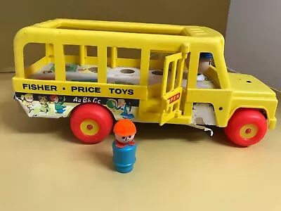 VINTAGE 1965 Timber & Plastic FISHER PRICE Toy FP School Bus LITTLE PEOPLE #192 • $25