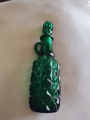 Vintage  Emerald Green Glass Cruet Oil & Vinegar Decanter  • $8.99