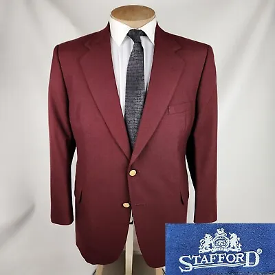 Vintage Stafford Mens Blazer 44S Portly Short Burgundy Gold Button Sport Coat • $44.95