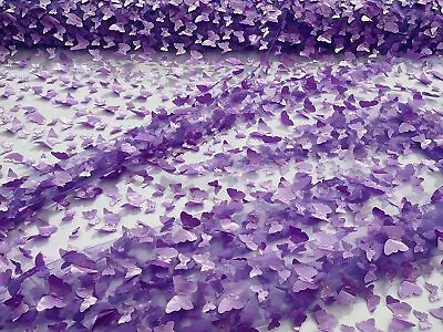 Metallic Edge 3-D Butterfly Design Embroidered On Mesh Fabric (1 Yard Lavender • $17.99