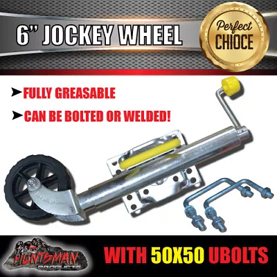 6  Swing Up Jockey Wheel & 50x50mm U Bolts Boat Caravan Trailer Fully Greasable • $79