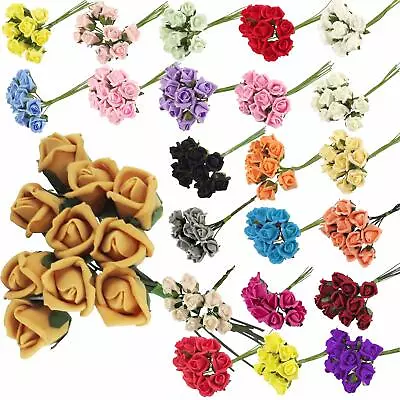 Bunch Of 10 Foam Rose Buds - Artificial Faux Flowers Crafts Cake Bridal Bouquet • £3.29