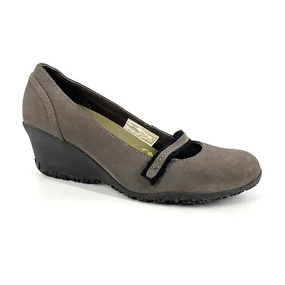 Merrell Petunia Shoes Size 7.5 Gray Leather Wedge Heel Mary Jane Vibram Sole • $29.99