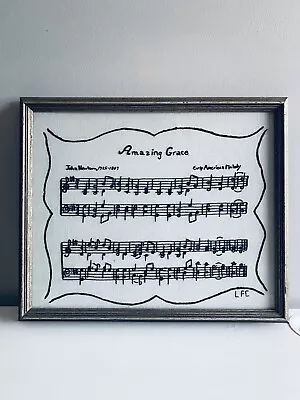 Amazing Grace Crewel Framed Art Needlepoint Music Sheet John Newton Faith VTG • $249