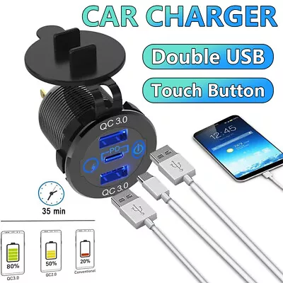 PD Type C Dual USB Car Charger QC 3.0 Charger 24V 12V Power Outlet Socket 60W • $17.59