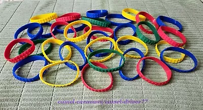 Lot 32 Brick LEGO Block RUBBER SILICONE BRACELETS Wristbands KIDS PARTY Colors • $22.99