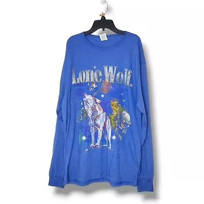 NWOT Lone Wolf Vintage Inspired Faded Graphic Long Sleeve Tee In Blue Sz L • $25