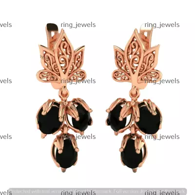 9Ct Lab-Created Oval Black Spinel Art Deco Vintage Earrings 14K Rose Gold Plated • $299.53