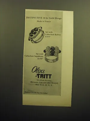 1958 Olga Tritt Jewelry Ad - Distinctive 18 Kt Gold Rings Made In France • $19.99