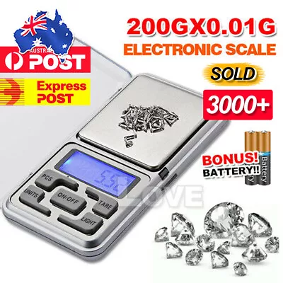 200g Pocket Digital Scales 0.01g Precision Jewellery Balance Gram Scale Weight • $7.85