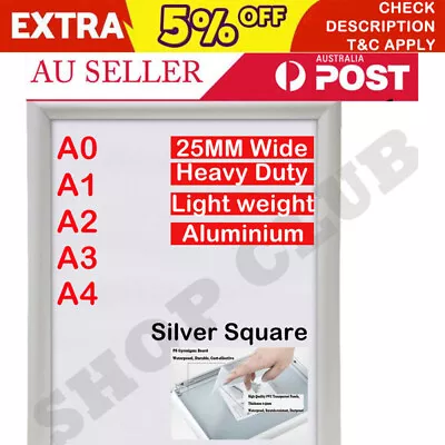 A0 A1 A2 A3 A4 PREMIUM Aluminum Snap Poster Frame Sign Holder Wall Mount Silver • $70.50