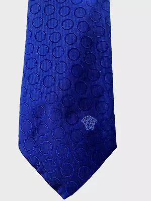 NEW VERSACE Medusa Head Logo Men's Circle Print Silk Tie Navy Italy • $84.99