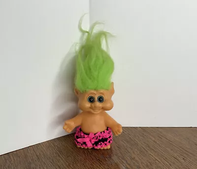 Vintage Troll ITB 1992 Blue Eyes Pointy Ears Green Hair In Pink Lace • $9.88