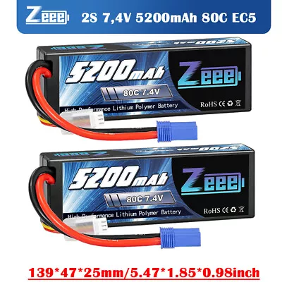 2X Zeee 7.4V 5200mAh 2S LiPo Battery 80C EC5 Hardcase For RC Car Drone Truck UAV • £38.59