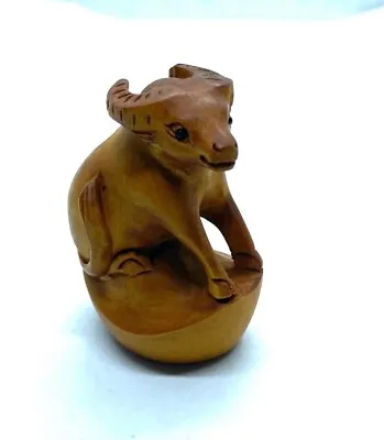 Signed Vintage Hand Carved Boxwood Wooden Buffalo Netsuke • £25