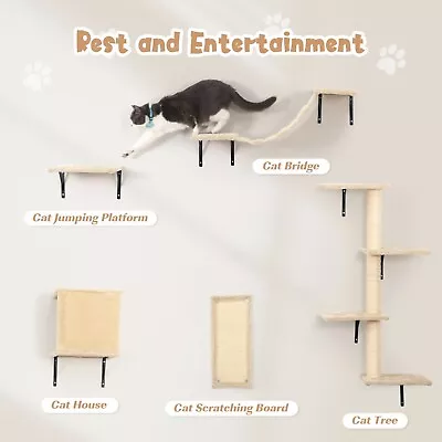 Cat Scratching Post Suits 5PCs Rest Climb Cats Wall Mount Furniture Cat House • $89.99