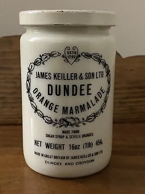 Vintage Glass James Keiller & Son Dundee Orange Marmalade 16 Oz. Jar Lid Crock  • $45.95