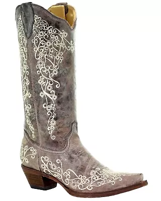 Corral Women's Crater With Bone Embroidery Western Boot - Snip Toe Brown 10.5 M • $223.38