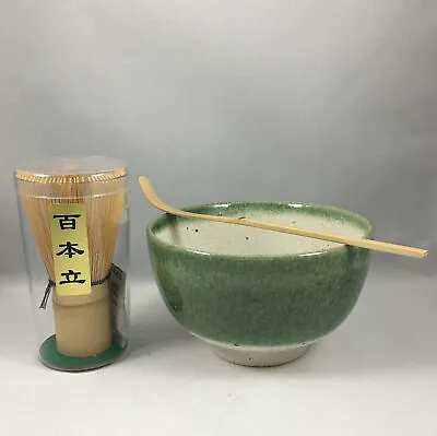 $28.95 • Buy Japanese Oribe Matcha Bowl Chashaku Scoop 100 Whisk Tea Ceremony Set JAPAN MADE