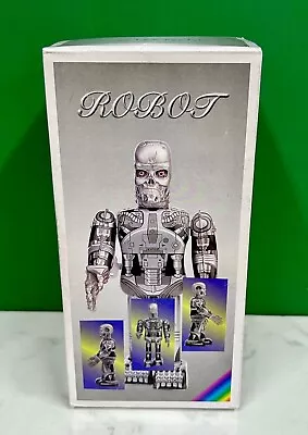 Vintage Key Wind 9  Skeleton Skull Terminator Tin Toy Robot - MS288 • $39.95