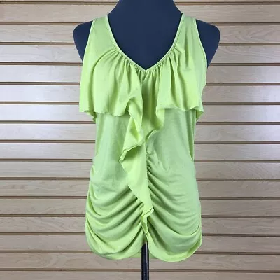 Miss Tina Ruffle Scrunch Tank Top Women M Light Green Stretch Polyester Pullover • $11.10