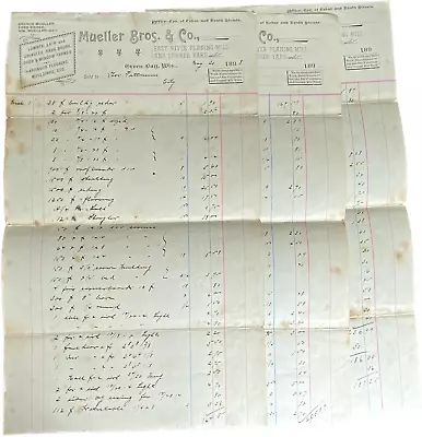 Mueller Bros & Co Lumber Invoice Green Bay Wisconsin Antique 3 Page 1898 • $8