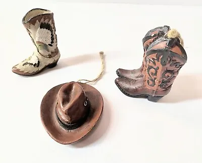 Cowboy Boot Christmas Ornaments Lot Of 3 Decorations Resin With Rope Hangers • $14.95