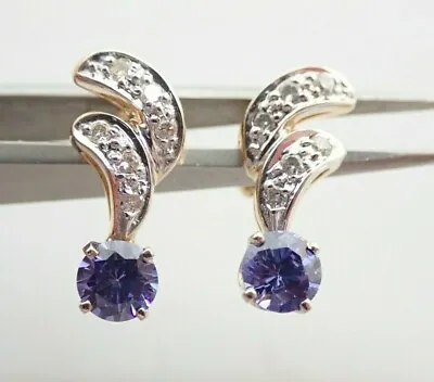 14k Solid Yellow & White Gold Laura Ramsey LR Diamond Tanzanite Estate Earrings • $350