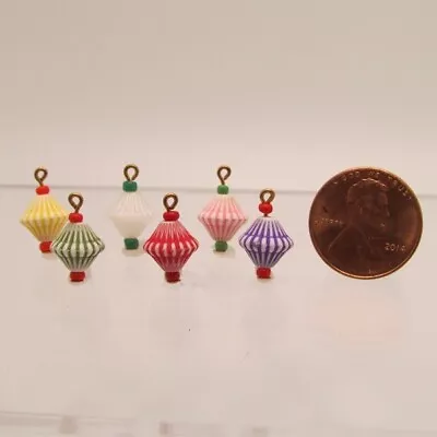 Dollhouse Miniature Christmas Tree Ornament Stripe Lanterns 6 Pcs CAR1289S • $3.86