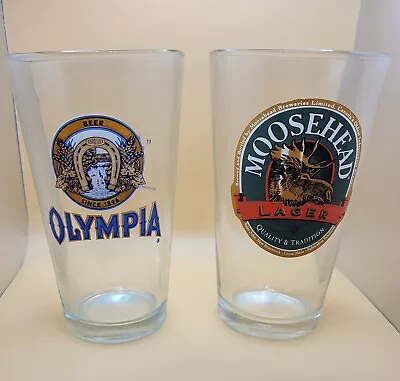 2 Vintage Beer Glasses - Olympia Beer & Moosehead Lager - Collectible Barware  • $15