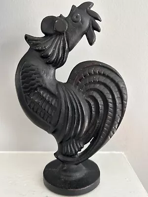 VTG Cast Iron Black Crowing Rooster Door Stop Bookend  Accent 8” Farmhouse Decor • $16.99