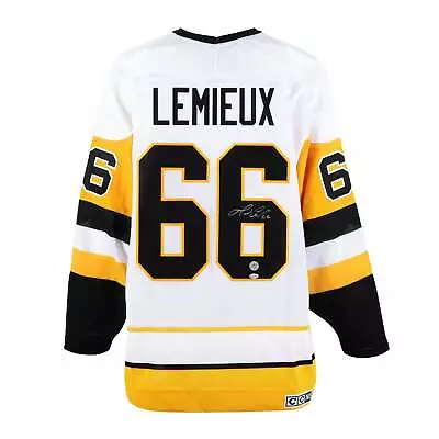 Mario Lemieux Autographed Pittsburgh Penguins White Vintage CCM Jersey • $2560.62