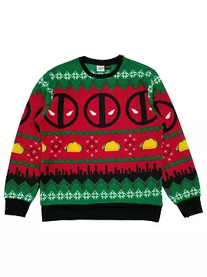 Marvel Mens Red & Black Deadpool Navidad Ugly Christmas Sweater Small • $36.99