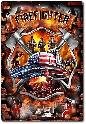 Fire And Rescue Firefighter Vintage Look Metal Sign Fire Dept Fireman Decor • $13.95