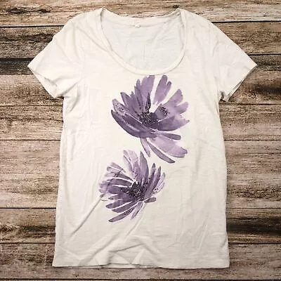 J.Crew Women's Size M White Floral Short Sleeve T-Shirt #1182 • $14