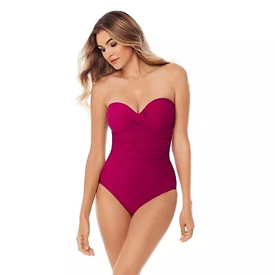 New $186 Miraclesuit Rock Solid Madrid One Piece Swimsuit In Pink Sz 16 • $69.99