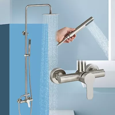 Brushed Bathroom Mixer Taps Rainfall Shower System Handshower Set Bath Shower UK • £32