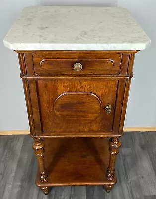 Carved French Antique Bedside Table Cupboard Cabinet With Marble Top (LOT 2903) • £169