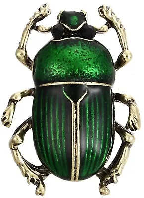 Scarab Beetle Green Enameled Small Vintage Gold Pin Brooch D-873 • $4.99