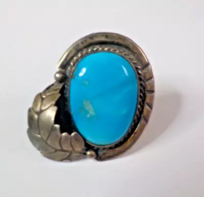 Vintage Turquoise & Feather Womens Ring 7 To 7 1/2 Handcrafted • $32.99