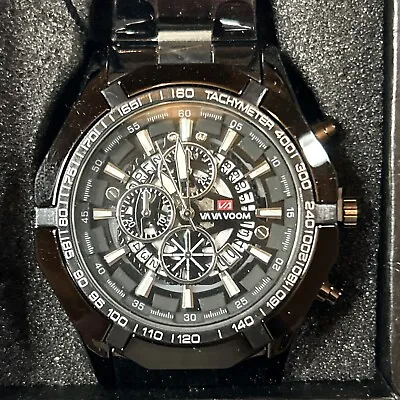 New Men’s Va Va Voom Chronograph Black Stainless Steel Watch • $14.95