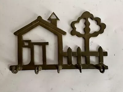 Vintage Solid Brass Wall Mount Key Holder/Rack~House/Tree/Picket Fence~5 Hooks • $8