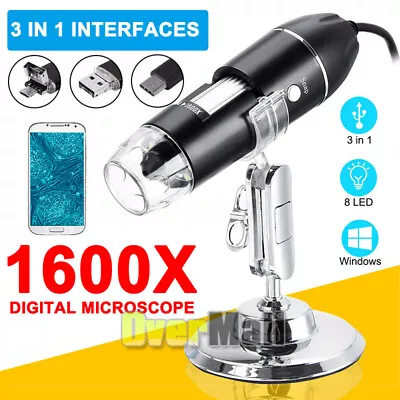 $25.94 • Buy Micro /Type-c USB 1600X Handheld Digital Microscope Magnifier Camera 8 LED Stand