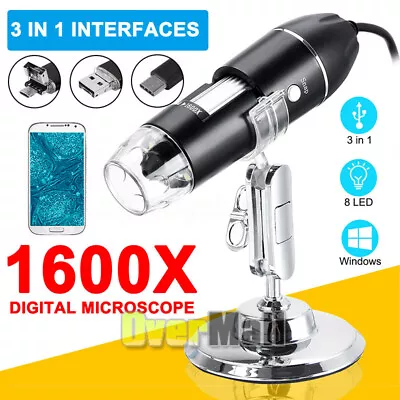 Micro /Type-c USB 1600X Handheld Digital Microscope Magnifier Camera 8 LED Stand • $25.94