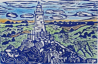 La Corbiere Lighthouse Jersey Original Linocut With Coloured Pencil • £7