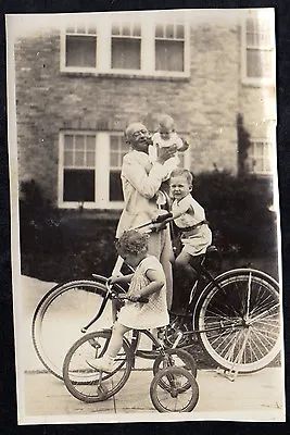 1920's BICYCLE + TRICYCLE Grandpa & 3 Children ORIGINAL PHOTOGRAPH Vintage • £12.60