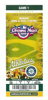Oakland Athletics 2010 Opening Day Unused Ticket Stub • $15