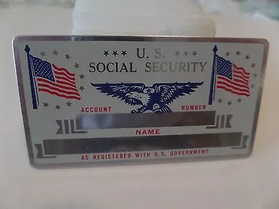 VINTAGE METAL SOCIAL SECURITY CARD--USA Flag & Eagle New-Mint Silver In Color • $4.99