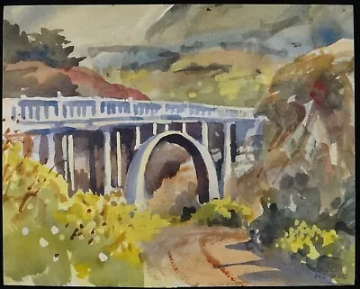 Alicia Meheen Cal. Artist Watercolor On Board - Garrapata Creek Bridge 10” X 8  • $125